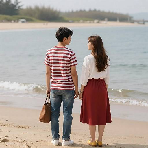Striped Shirt Couple on Sandy Beach