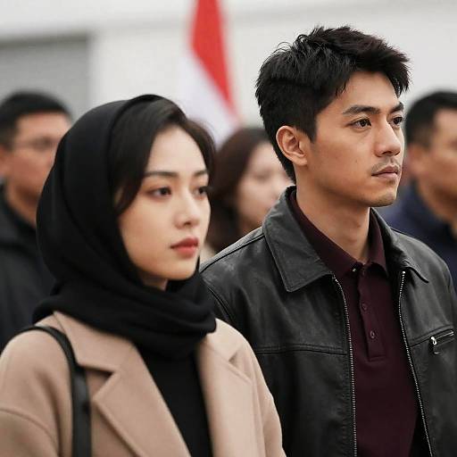 Candid Portrait of Asian Couple in Crowd