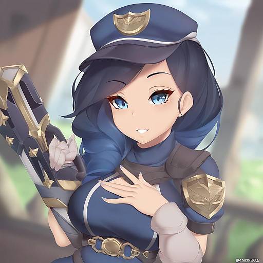 Illustration of Arcane caitlyn, league of legends in the style of Kanachirou