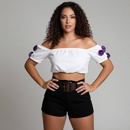 Confident Woman in Floral Crop Top