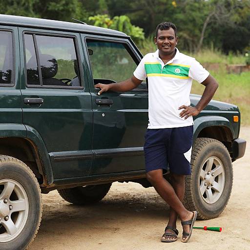 Man with Jeep Cherokee in Nature
