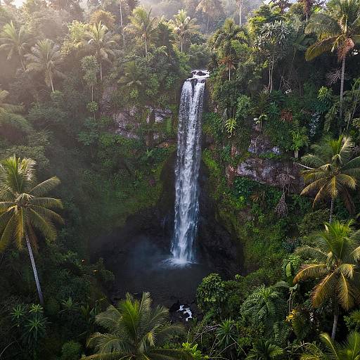 Misty Tropical Rainforest with Hidden Waterfall