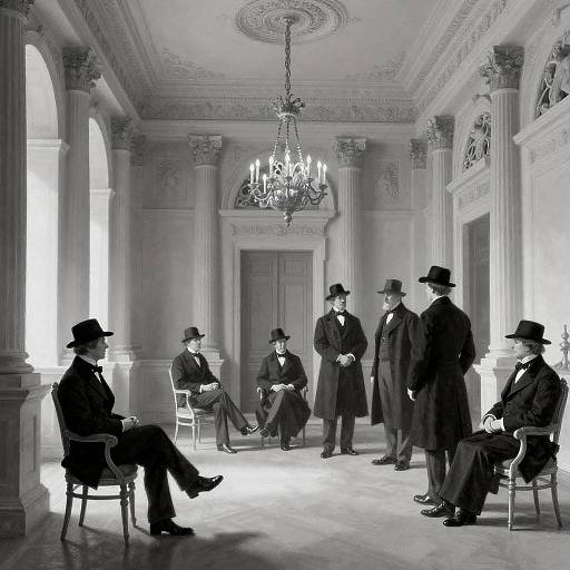 Black-and-White Victorian Grand Ballroom Scene