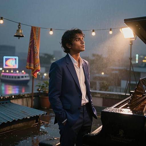 Neon Mumbai Jazz Rooftop Portrait