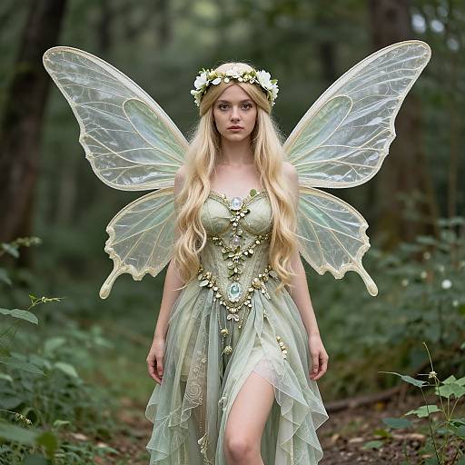 Realistic Blonde Fairy in Woodland