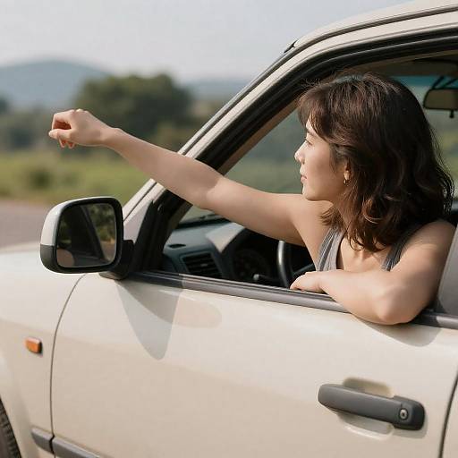 Woman in Car Extending Arm Out Window