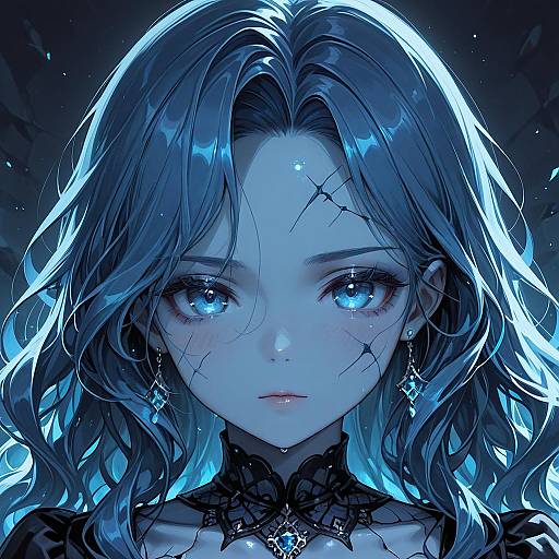 Detailed Portrait of Blue-Skinned Girl