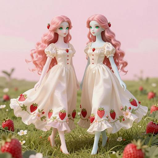 Mythical Beings in a Strawberry Dreamscape