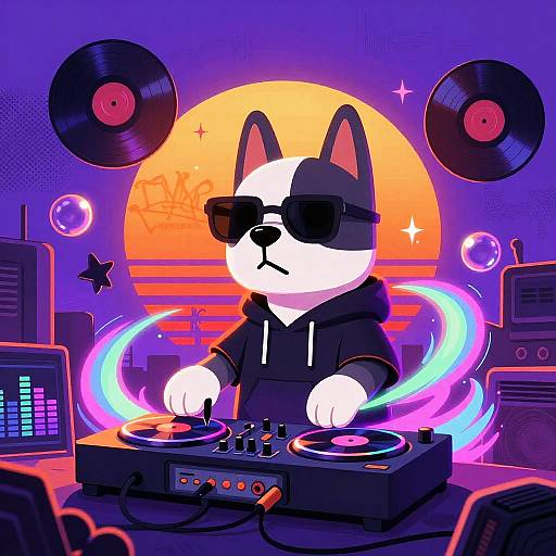 Urban Fantasy Dog DJ Cartoon