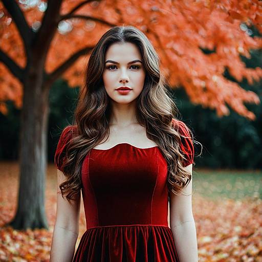 Autumn Girl in Brown Dress Portrait