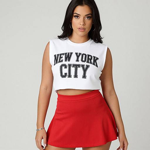 Photograph of a confident woman with dark hair, wearing a white 