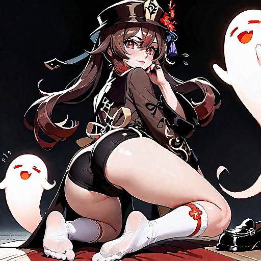 Anime Girl Kneeling with Ghostly Theme