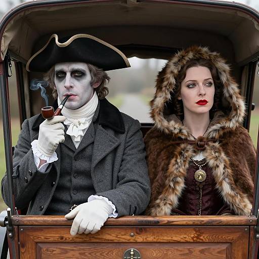 Classic Scene in a Wooden Carriage