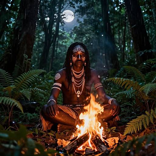 African Shaman in Moonlit Forest