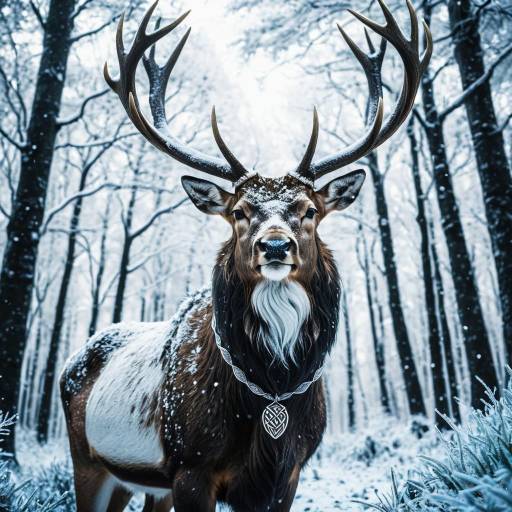 Noble Stag with Celtic Pendant in Snowy Forest