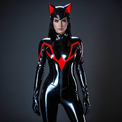 Woman in Black and Red Latex Catsuit Cosplay