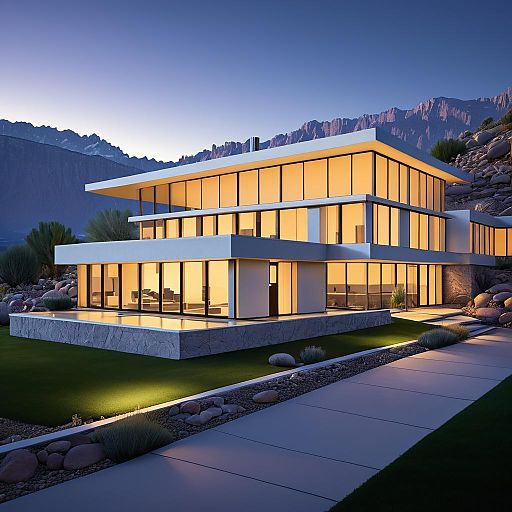 Twilight Mid-Century Home in Mountains Twilight Mid-Century Home in Mountains