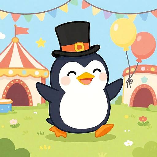 Cute Penguin at Whimsical Carnival