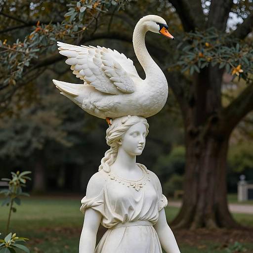 Surreal Statue Woman with Swan
