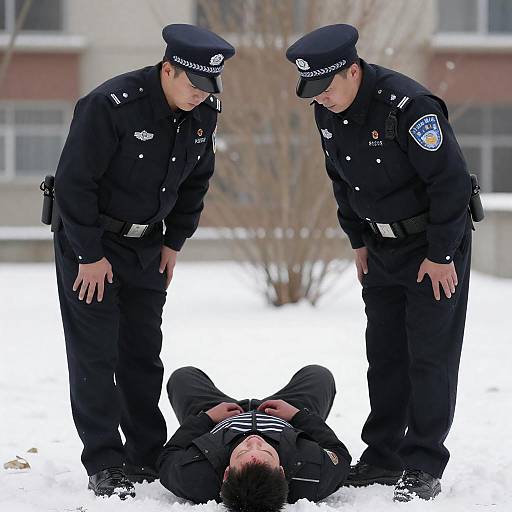 Winter Incident: Police Attending to Victim