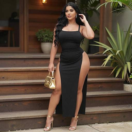 Confident Woman in Elegant Black Dress