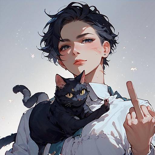 Anime Cat Traditional Art with Attitude