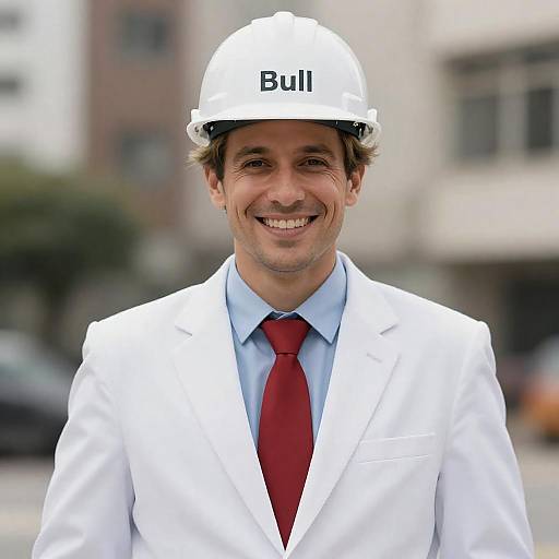 Smiling Executive Wearing Bull Hard Hat