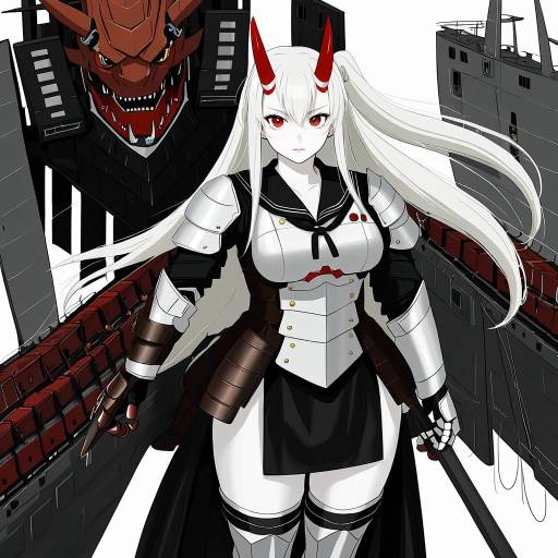 Illustration of Aircraft carrier oni, kantai collection in the style of Gibagiba