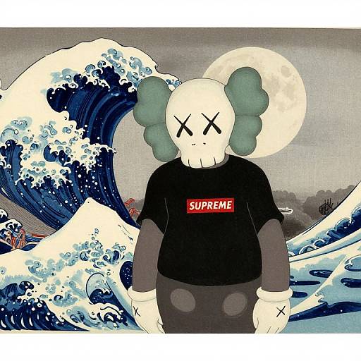 Digital art of a skull-headed character with green ears, black 