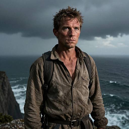 Intrepid Adventurer Amid Stormy Sea