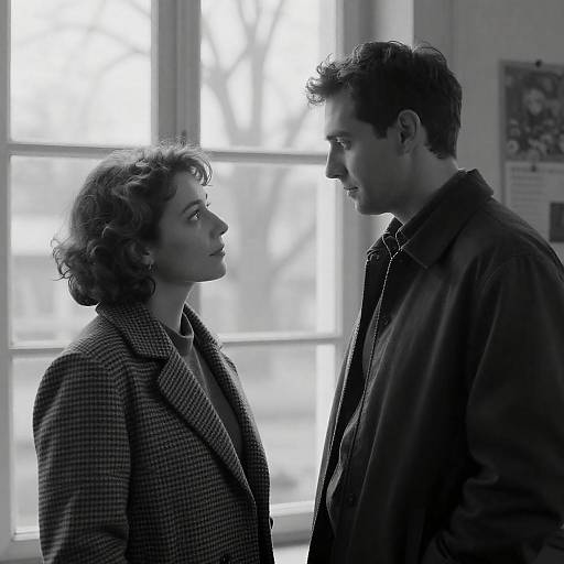 Black and White Intimate Indoor Portrait of Man and Woman