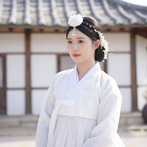 Hanbok Woman with Blossom Flower