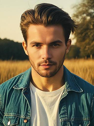Young Man in Denim Jacket Outdoors