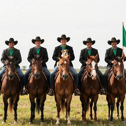Cowboys on Horses in Grassy Field