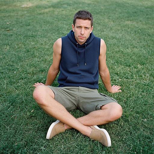 Man in Casual Outdoorswear on Lawn
