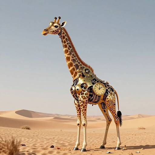 Steampunk Clockwork Giraffe in Desert