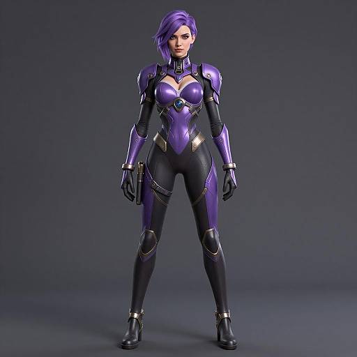 Female Superhero in Purple Futuristic Armor