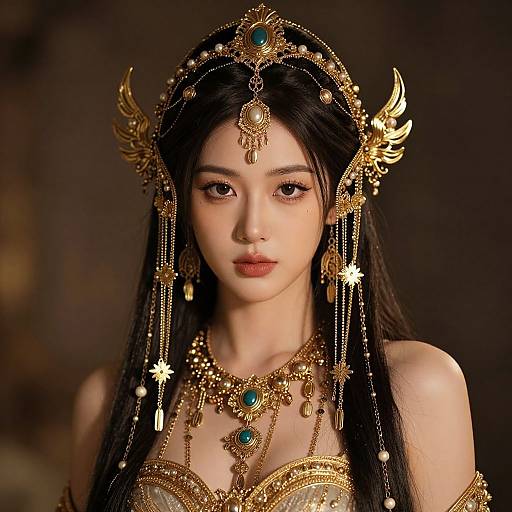 Regal Woman with Intricate Gold Adornments