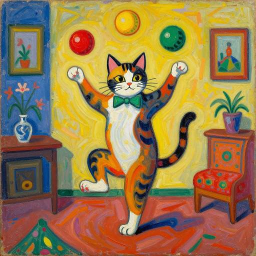 Fauvist Dancing Cat Juggler