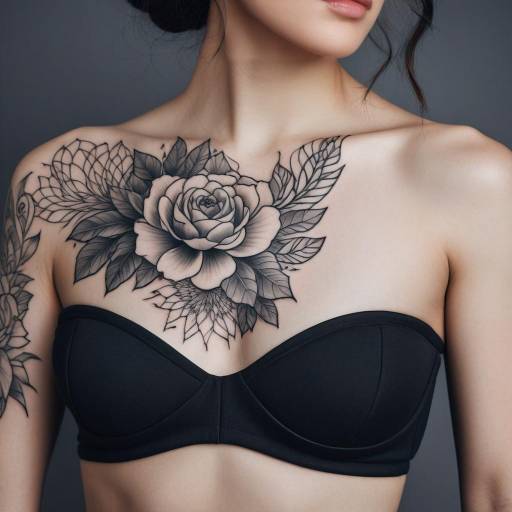 Floral Chest and Shoulder Tattoo on Woman