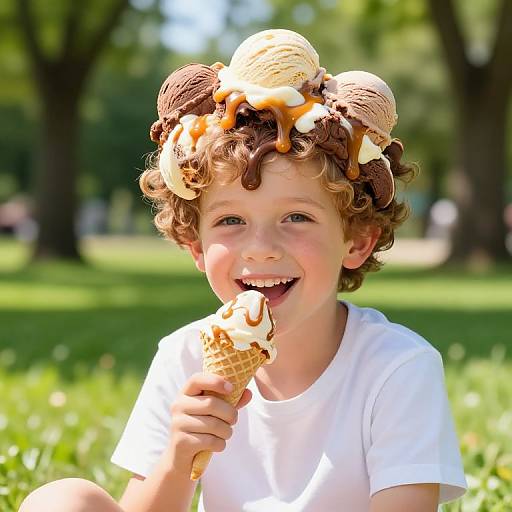 Boy with Ice Cream Hair in Park