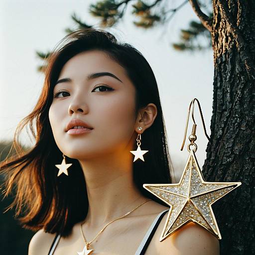 Young Korean Woman Wearing Star Earrings