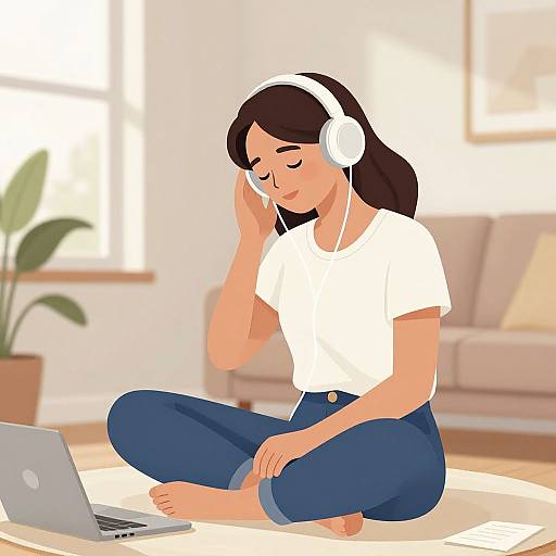 Woman Listening to Music at Home