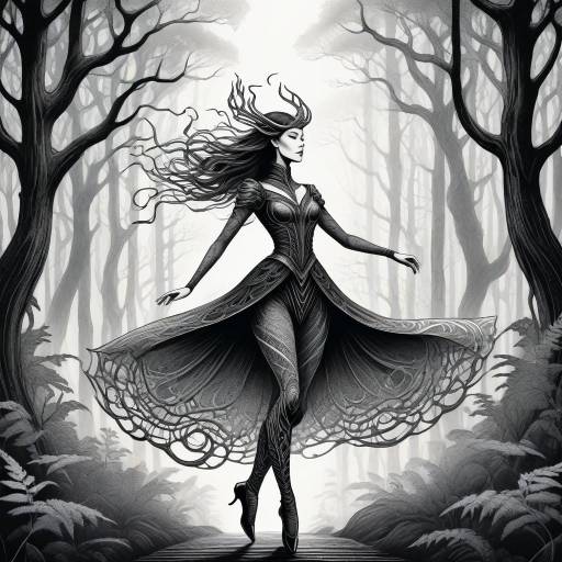 Elegant Dancer in Misty Forest Illustration
