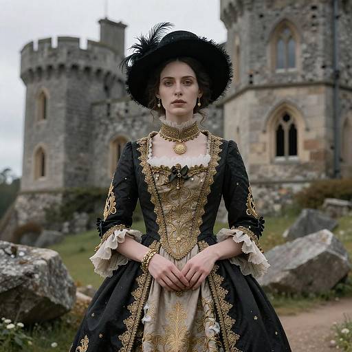 Victorian Lady at Ruined Stone Castle
