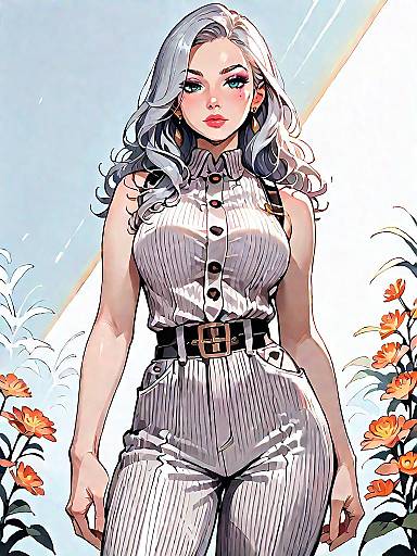 Elegant Woman in Striped Jumpsuit Portrait