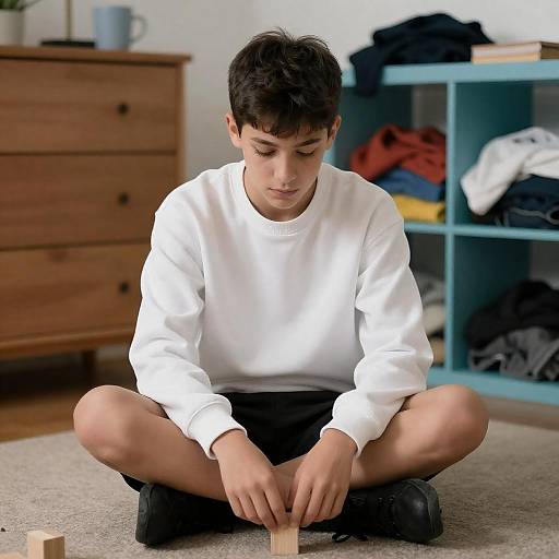 Teenage Boy Relaxing in Cluttered Room