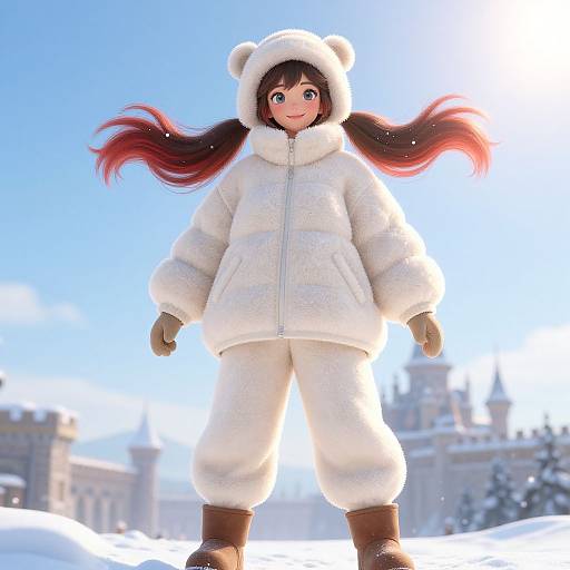 Winter Gyaru in Oversized Fleece Jacket