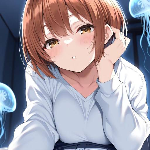 Anime Girl with Brown Hair and Jellyfish
