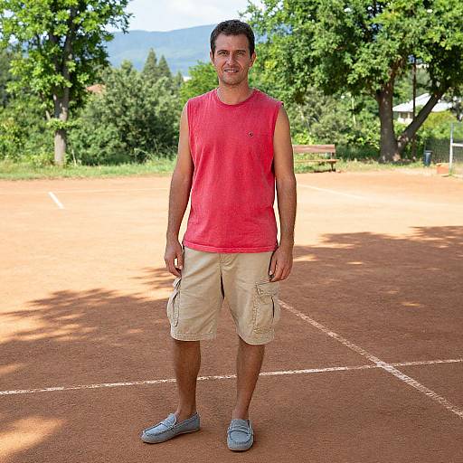 Man in Red Flannel on Clay Court